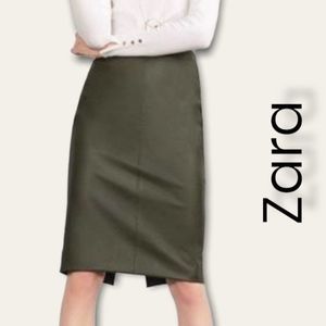 Zara Green Pencil Faux Leather Skirt SZ XS